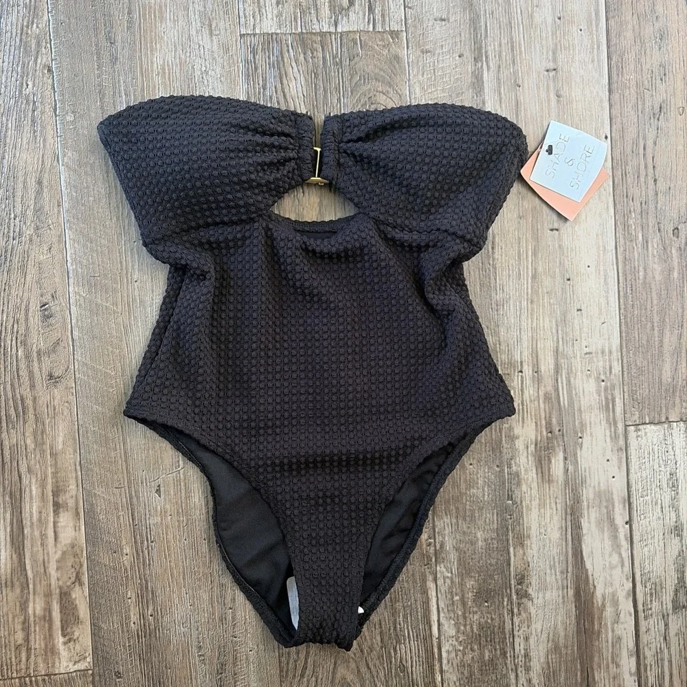 Women's Crochet U Wire One Piece Swimsuit Shade & Shore Black Small 4/6 NWT $40